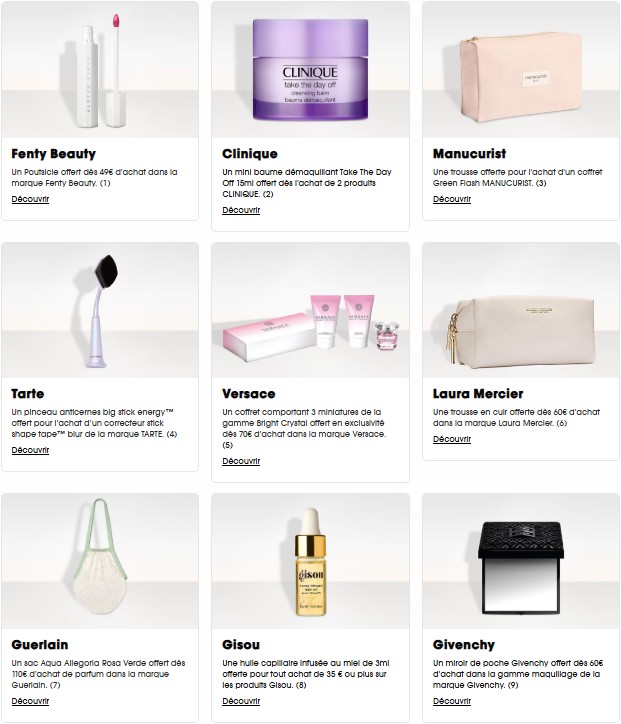 Cadeaux des marques beauté