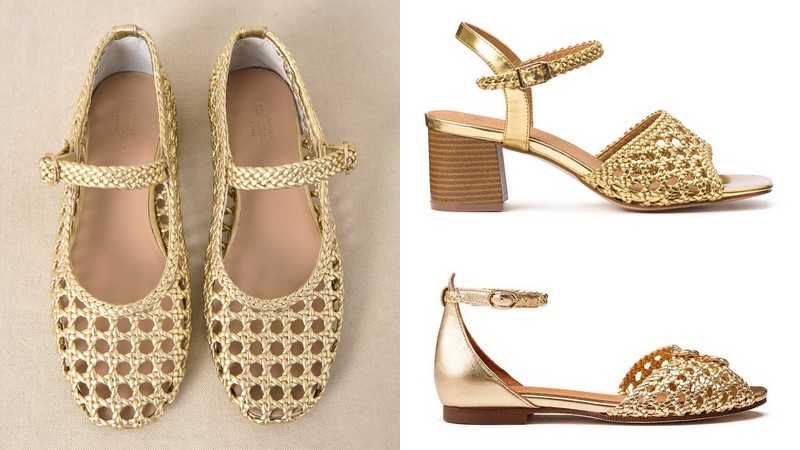 chaussures cannage doré
