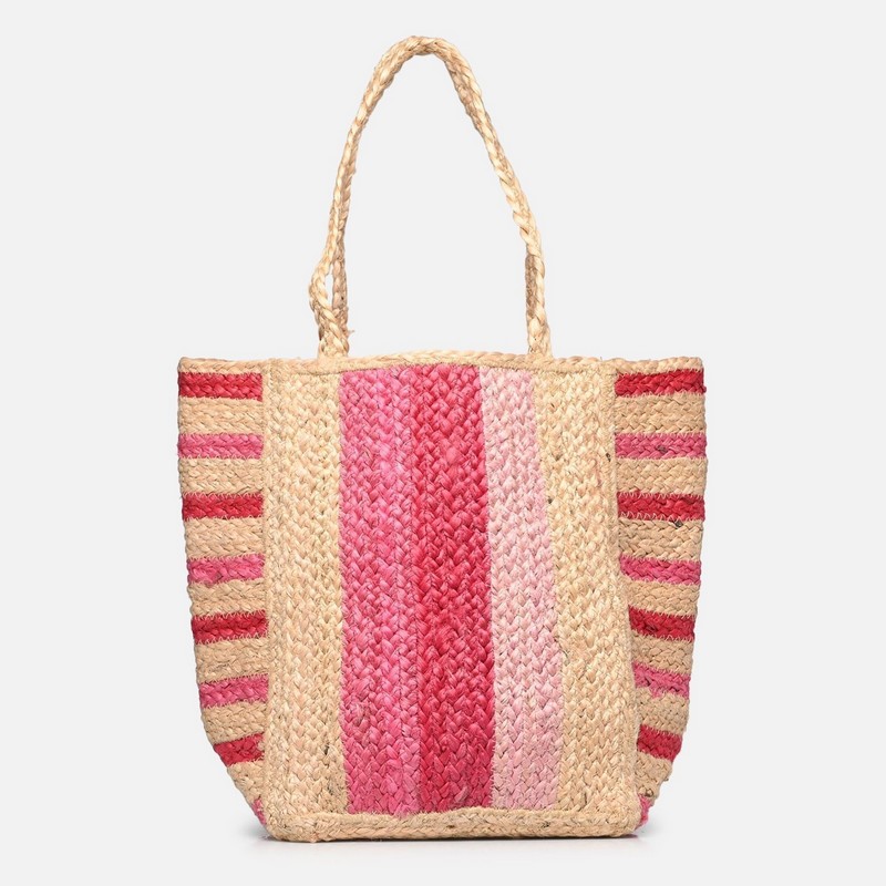 sac de plage tressé rose Ichi