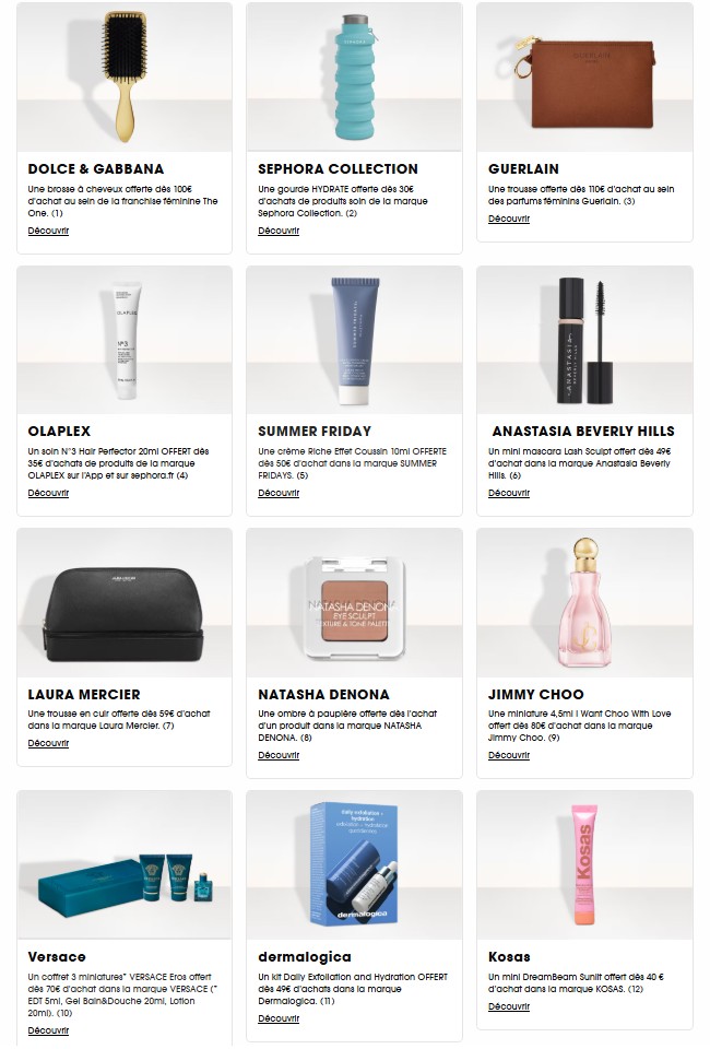 Cadeaux des marques beauté
